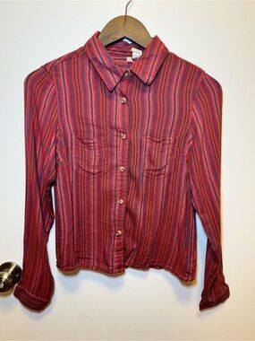Japna Red & Pink Striped Button-Down Shirt Buttery Soft Size Small Hand Made
